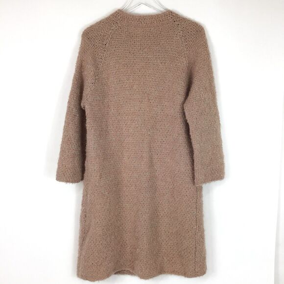 Duster Sweater M Wool Womens Nautral Pink Knit Open Front Cottagecore Hand knit - Picture 10 of 16